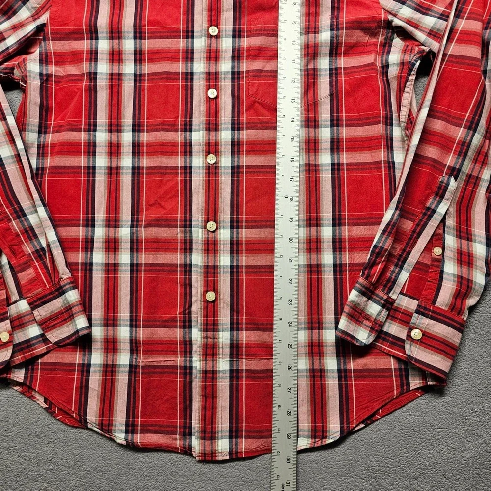 J.Crew Shirt Mens Medium Red White Plaid Long Sleeve Collared Casual Button Down